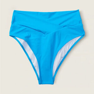 NWT Victorias Secret Pink XS Blue V‎ Crossover High Waisted Bikini Bottoms Swim